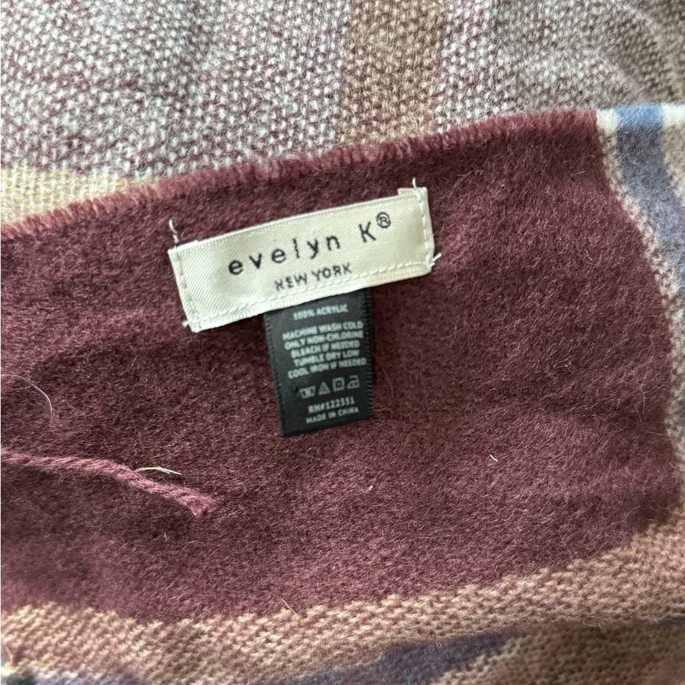 Plaid Fringe Scarf in Cream and Brown Maroon